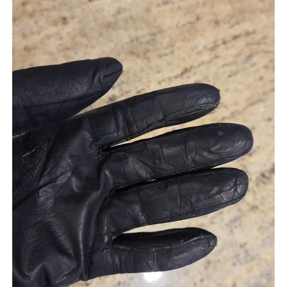 Vintage Womens Size L 7.5 Black Leather Lined Short Gloves Fownes Costume Witch